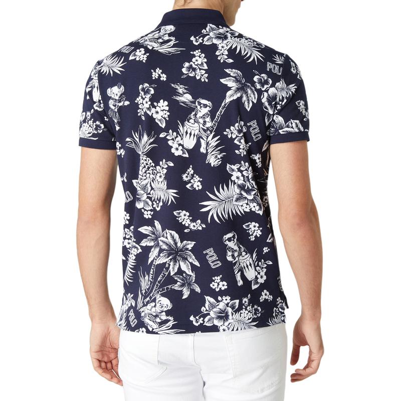 Polo Ralph Lauren Летняя футболка поло с цветочным принтом, вышитым логотипом пони, из хлопка, с коротким рукавом, мужская, топы, темно-синяя 710788923-002