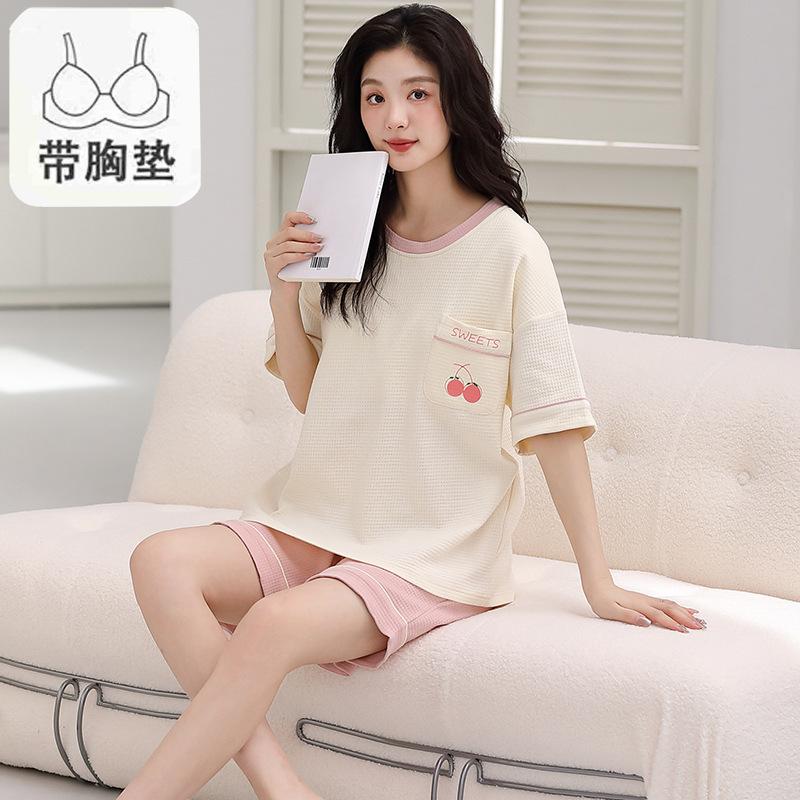 Пижама женская из чистого хлопка с короткими рукавами, студенческий пуловер с рисунком из хлопка, корейская версия, женская домашняя одежда