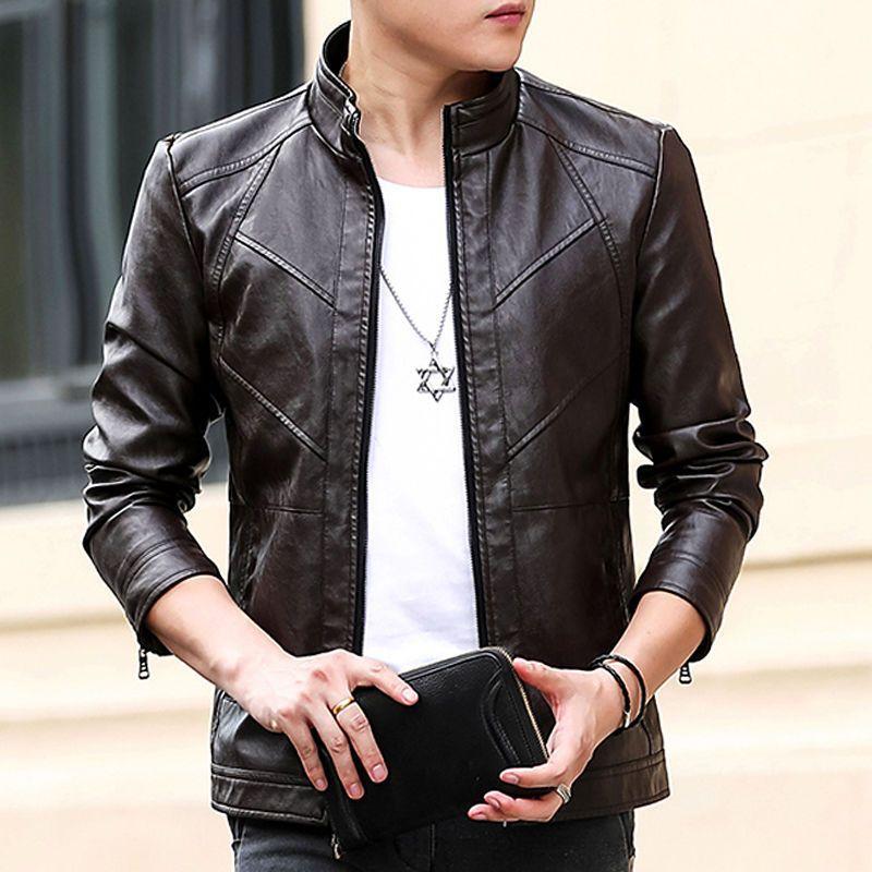 Мужская кожаная куртка, мужская осенне-зимняя короткая кожаная куртка, тонкая плюшевая деловая ретро-Повседневная куртка из искусственной кожи, мотоциклетный костюм