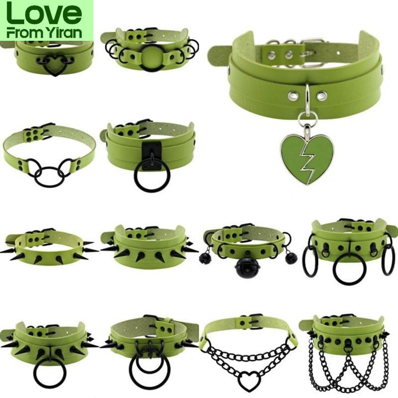 Halloween Cosplay Goth Green Choker Collar Necklaces For Women Emo Punk Balck Spike Geometry Pendant Necklace Y2k Jewelry Gifts