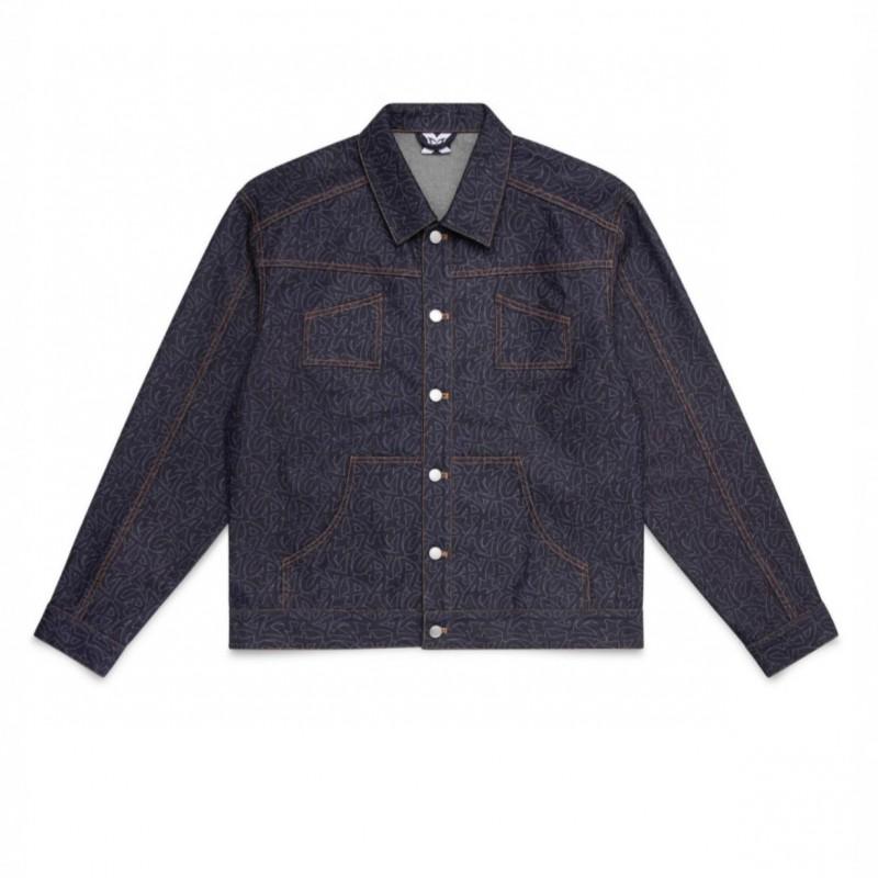 Mens Streetwear Denim Jacket Pants Set Long Sleeve Printed Patchwork Heavy Suit Young Adults