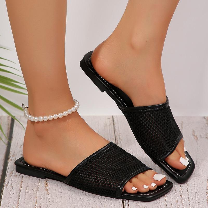2024 Summer Hot Selling Women's Shoes Fashion Solid Color Open Toe Women's Flat Shoes Large Size Casual Mesh Beach Shoes