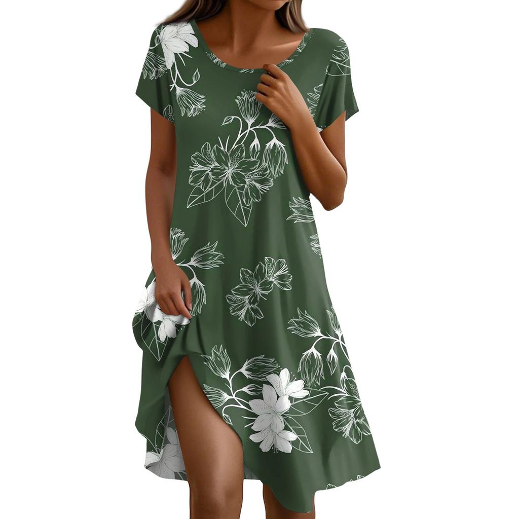 Платье в стиле бохо с коротким рукавом для женщин, повседневное, свободного кроя, летнее, сарафан с цветочным принтом и карманами