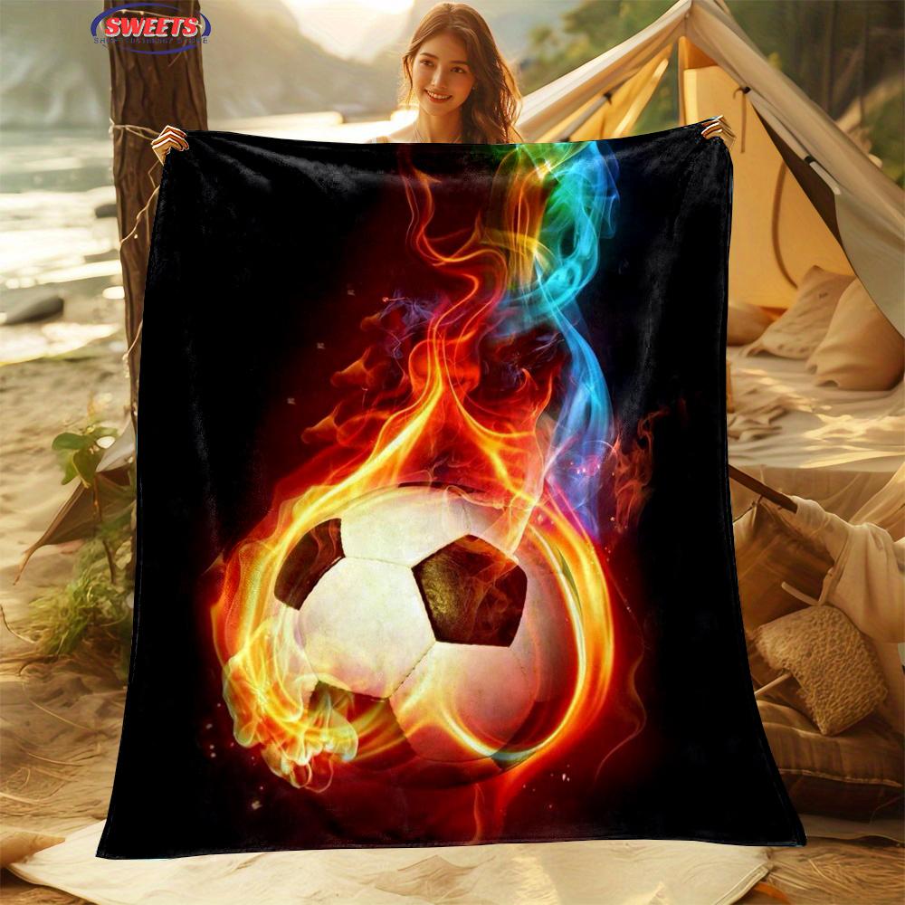 Football Theme Cartoon Soft Flannel Blanket for Bed Bedroom Sofa Picnic Throw Blanket for Cover Outdoor Leisure Nap Office Gifts