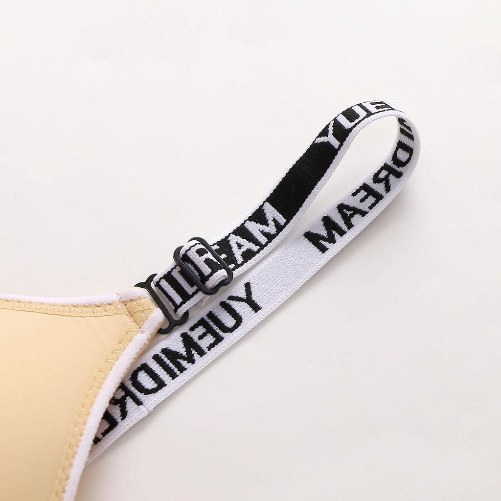 Skin-Friendly Wire-Free Push-Up Bra with Fashion Letter Straps for Women - Soft, Comfortable, and Breathable