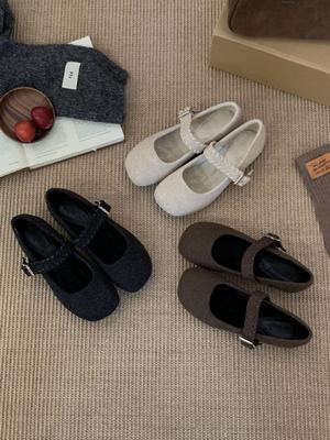 Бархатные туфли Мэри Джейн с пряжкой на одно слово, теплая шапочка, женская обувь