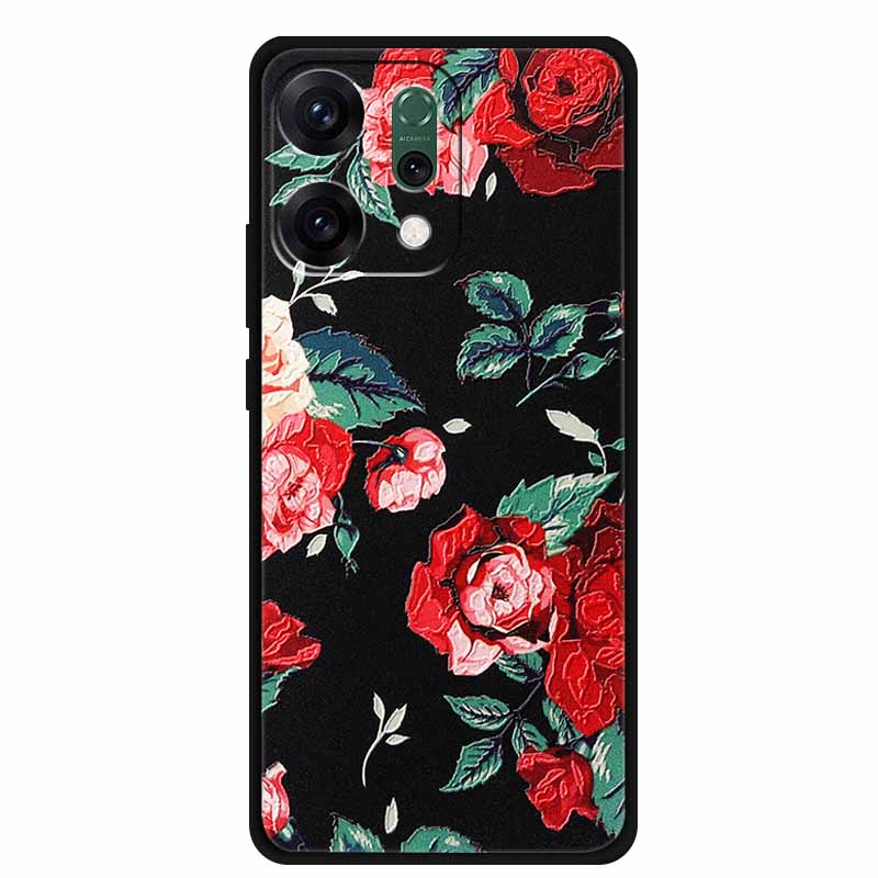 For Oppo Reno 14 5G 3D CaseRelief Flowers Emboss Phone Cover For Oppo Reno 14 Black Silicone Shockproof Soft Fundas Protector