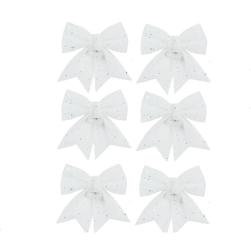 6PCS Sparkle Bow Ornaments for Christmas Tree, DIY Gift Box Decoration, Xmas New Year Party Garland Home Decor Bows Decorations