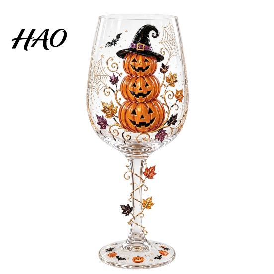 Handmade Borosilicate Glassware Halloween Wine Glass, Spooky Ghost Cat Witch Pumpkin Drinking Glass for Funny Novelty Gift Wines, Cocktails, Spirits,
