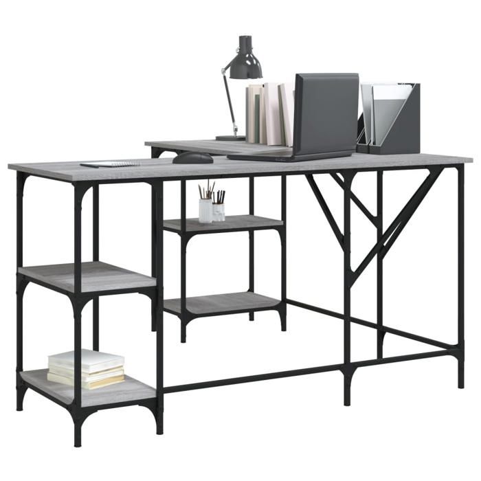 VidaXL Bureau, Table d'Ordinateur avec Étagères, Bureau d'Ordinateur avec Pieds, Table d'Écriture Chambre, Industriel, 837595
