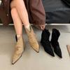 American Suede Skinny Pointed Retro Fashion Small Man Heightening Horseshoe Heel 2025 Long Johns Tube Boots Stacking Boots Women