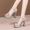 Square Head Thick Heel Sandals Summer New Super High Heel Waterproof Platform One Line Buckle Women's Shoes