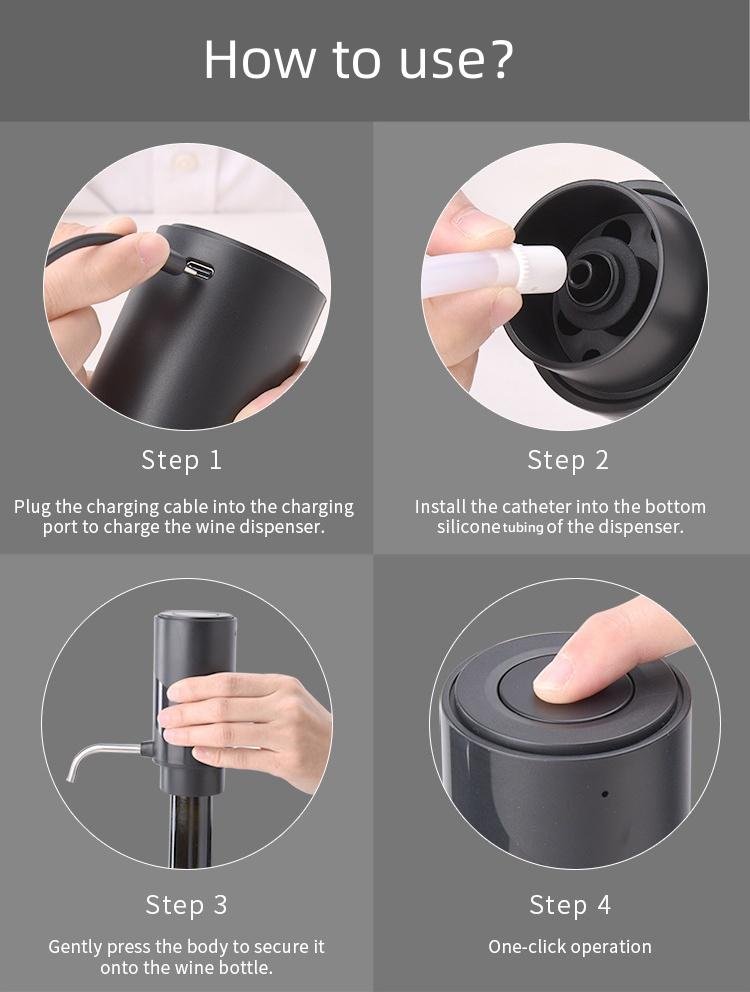 Электрический аэратор-диспенсер для вина с USB-кабелем, силиконовой трубкой для быстрого декантирования, портативный, легкий дизайн, легко чистить