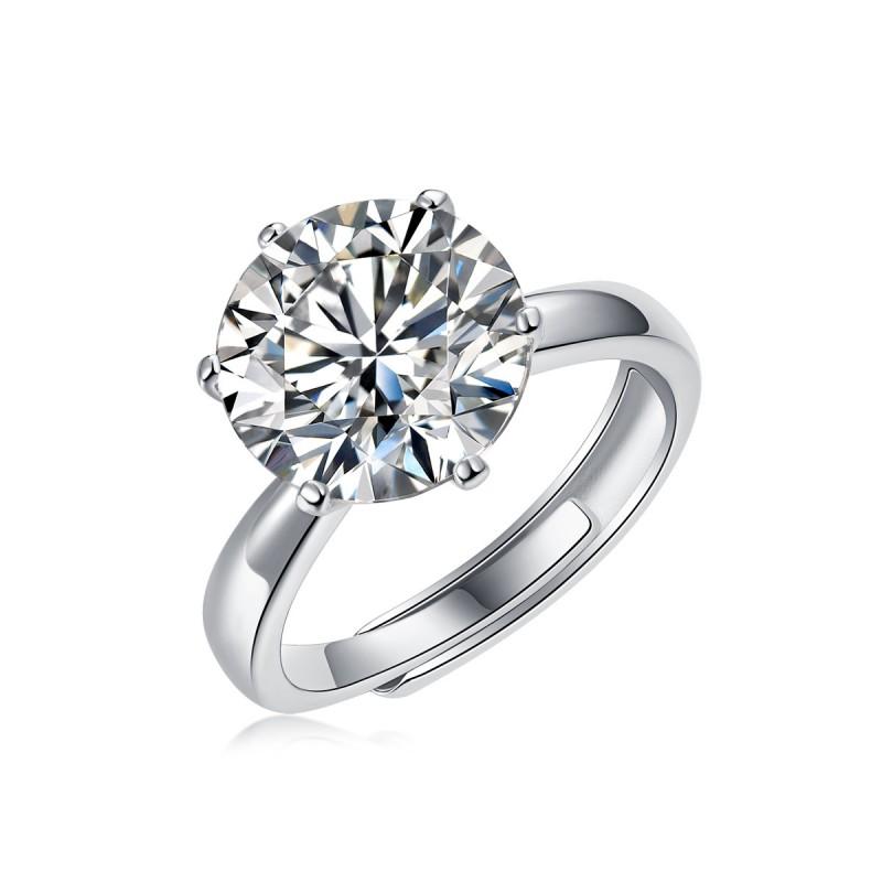 Sterling Moissanite Ring Women Lightweight Adjustable Solitaire Engagement Style Six Prong Setting