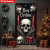 2D Dark Merry Christmas Skull Door Banner, Spooky Gothic Holiday Backdrop