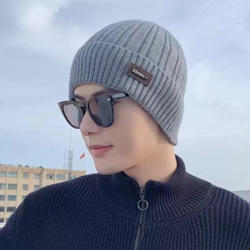 Knitted Hat, Autumn and Winter Men's Warm and Velvet Fashionable Woolen Hat New Versatile Ear Protection Hat Scarf Cold Protection Hat Thick Hat