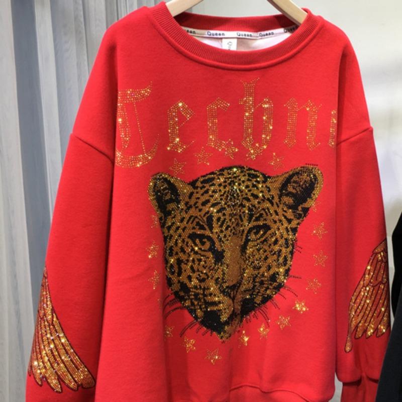 JKASHDK Женская мода повседневная весна осень плюс размер леопардовый принт длинный рукав О-образный вырез пуловеры и длинные рукава