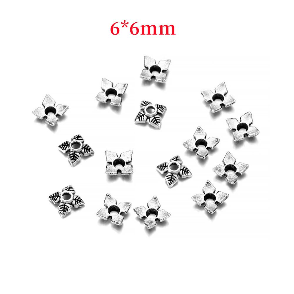 50pcs/Lot 6mm 4 Petals Leaves Antique Flower Loose Sparer Apart End Bead Caps For DIY Jewelry Making Findings Earrings
