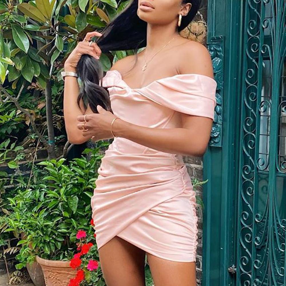 Атласный корсет со рюшами, женские мини-платья, облегающее платье для вечеринки, ночного клуба, с открытыми плечами, сексуальное платье S-XL