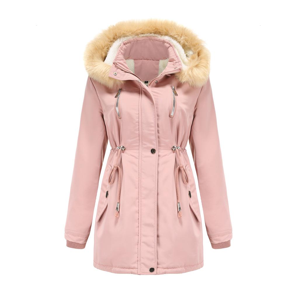 Autumn and Winter Women's Thickened Lambskin Cotton Coat Women's Loose Cotton Coat with Detachable Hood and Velvet Coat