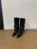 European and American style belt buckle middle tube stacking boots women's new temperament pointed pleated versatile fashion knight boots