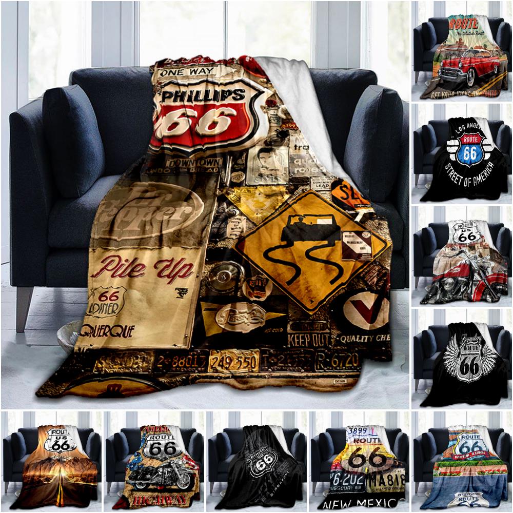 1PC Highway 66 pattern blanket, all season lightweight home office outdoor nap multifunctional blanket