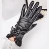 Women's Genuine Leather Gloves Plus Velvet and Thickened Warm Cycling Driving Gloves