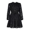 Fall Spring Women Dress Round Neck Lace Applique Long Sleeves Button-down Lace-up Strap Slim Waist A-line Big Hem Dating Party Midi Dress
