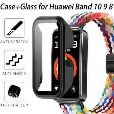Чехол+Стекло для Huawei Band 10 9 8 Защита от падений HD Экран Закаленное Стекло Пленка Защитный ПК Корпус для Huawei Band 9 10 Чехол