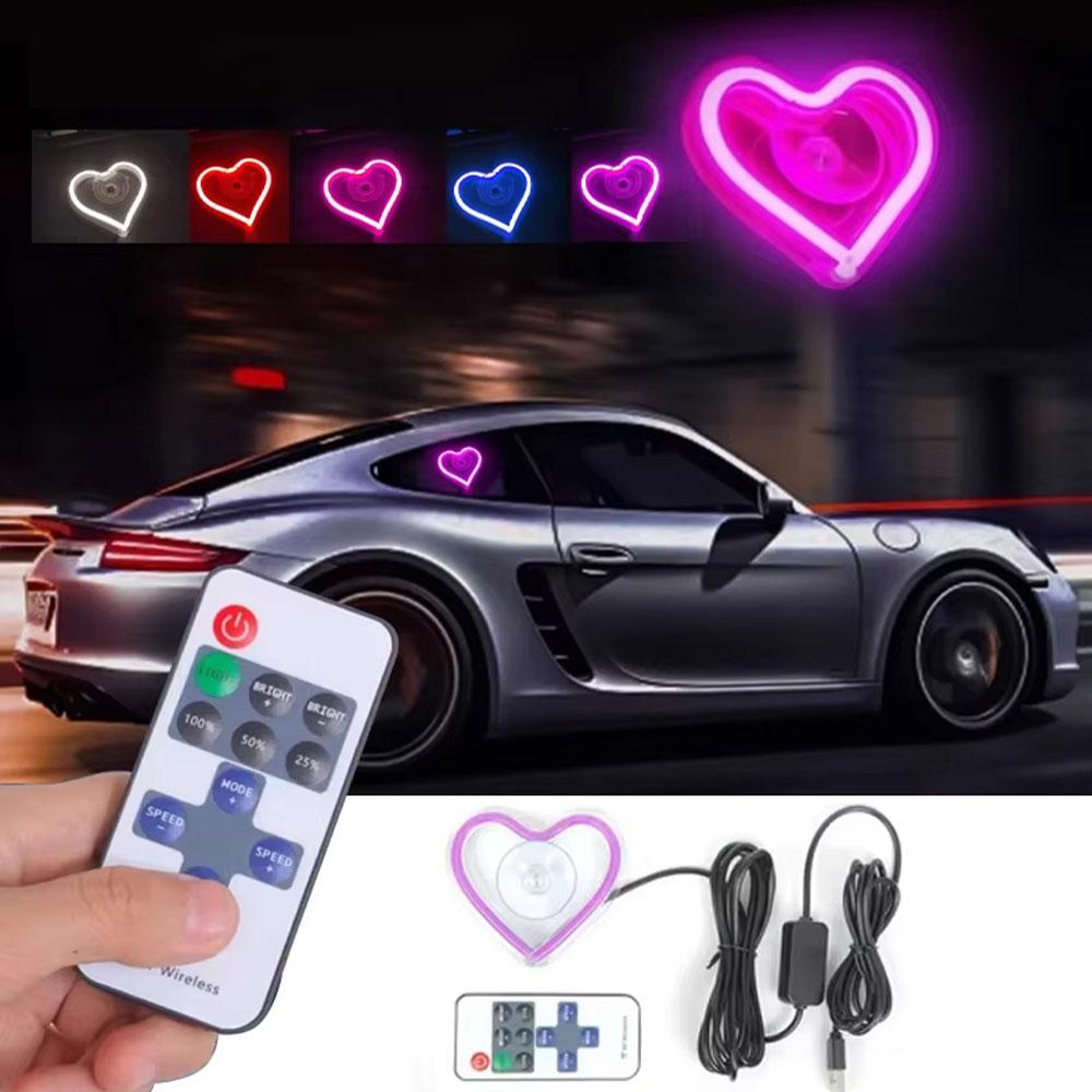 Car LED Window Lights Interior Decoration Lights Glowing Heart Atmosphere Lights USB Wiring Car Modification Neon Car Decoration