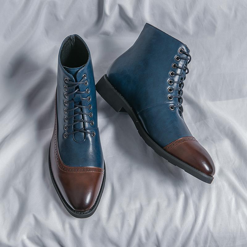 Модные мужские короткие ботинки синего цвета, модные мужские ботильоны ручной работы со шнуровкой и квадратным носком, разноцветные ботинки, мужские ботинки