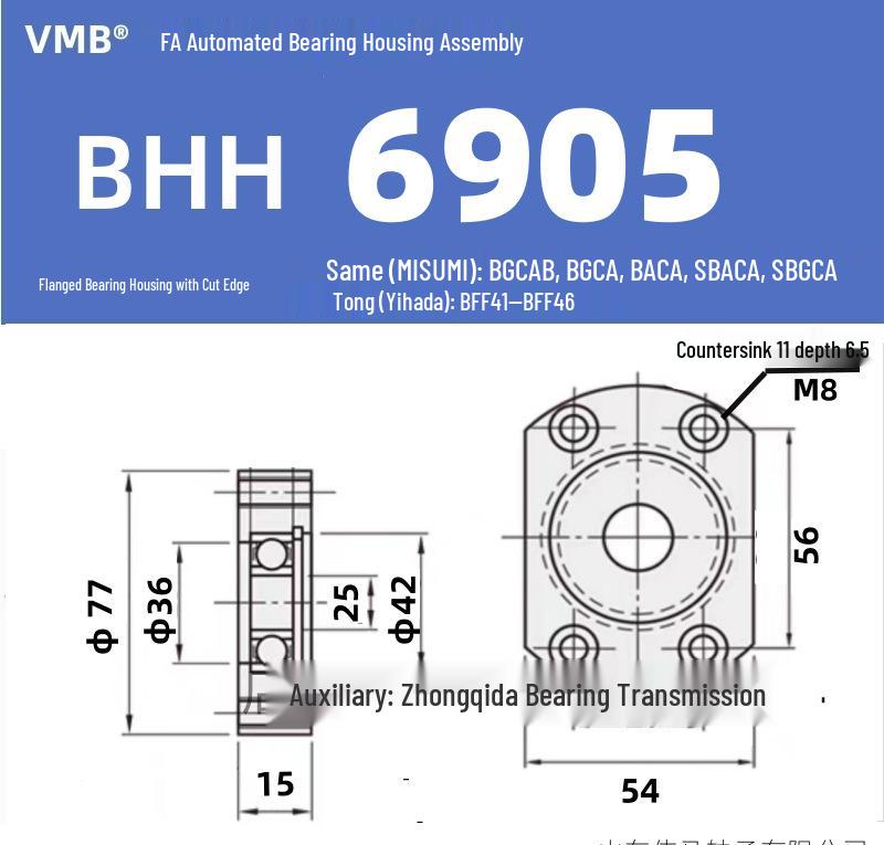 BHH BFF43 Double-Sided Flange Bearing Mount with Snap Ring - Single Bearing Block Assembly