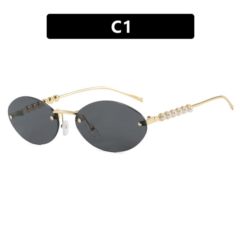 Small Frame Oval Rimless Pearl Sunglasses for Women Men Luxury Brand Vintage Sun Glasses Fashion Boundless Shades Eyewear