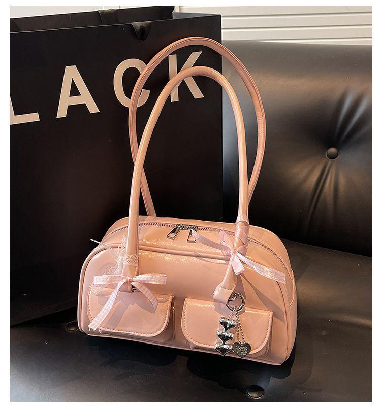 2025 Spring Star-Style High-Value Women's Large Bow Ribbon Shoulder Bowling Bag