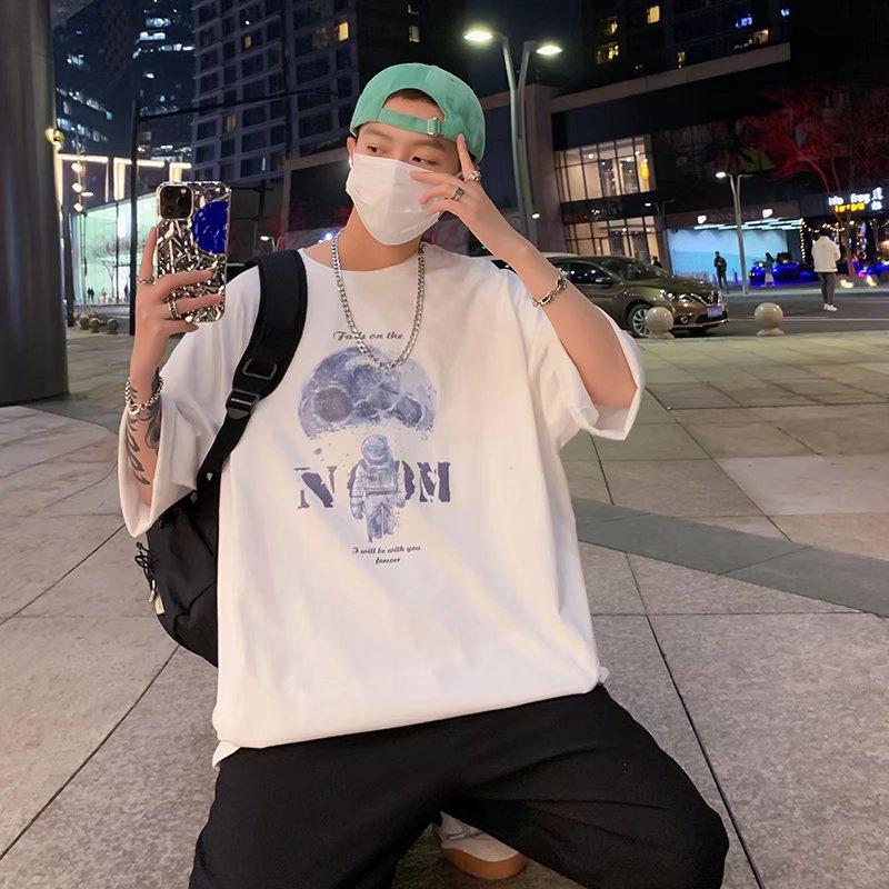 2024 Summer Short Sleeved T-Shirt For Men'S Trendy Five Inch Sleeve Versatile Casual Loose Student Half Sleeved T-Shirt Daily Fashion Printed Top