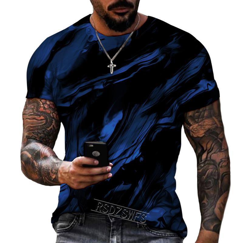 Мужская футболка синего и черного цветов с 3D принтом и круглым вырезом, лайкра и полиэстер, повседневная брендовая одежда больших размеров