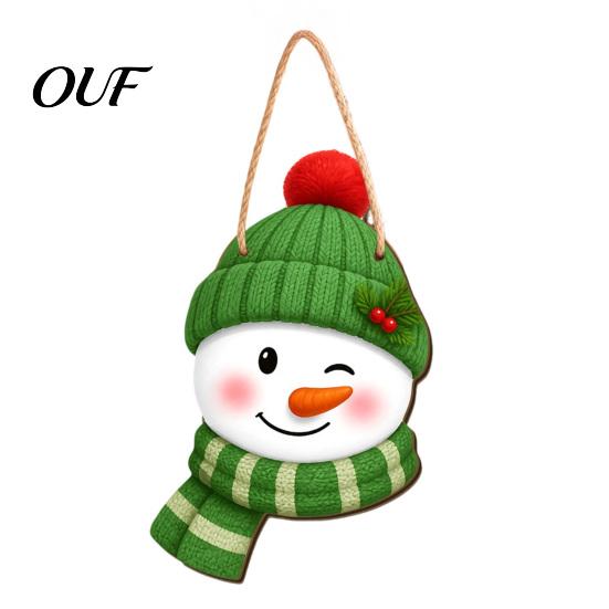 Holiday Fireplace Decor Winter Snowman Wooden Welcome Sign for Front Door, 2D Flat Christmas Hanging Cute Gift Tags Door with Jute Rope Wall