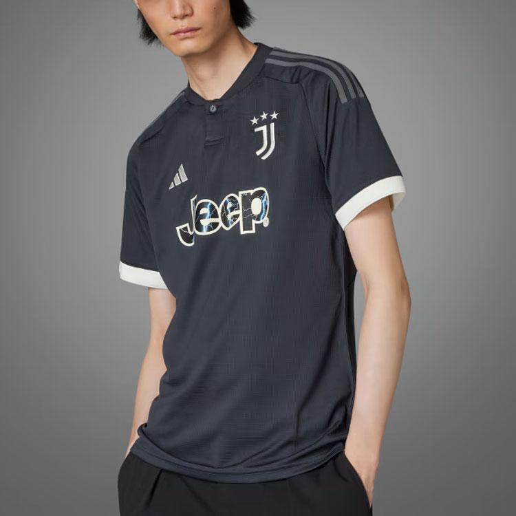 Adidas Juventus 23/24 Third Jersey With Letter Print V-Neck Short Sleeve Men Soccer Jersey Dark-Grey HR8250