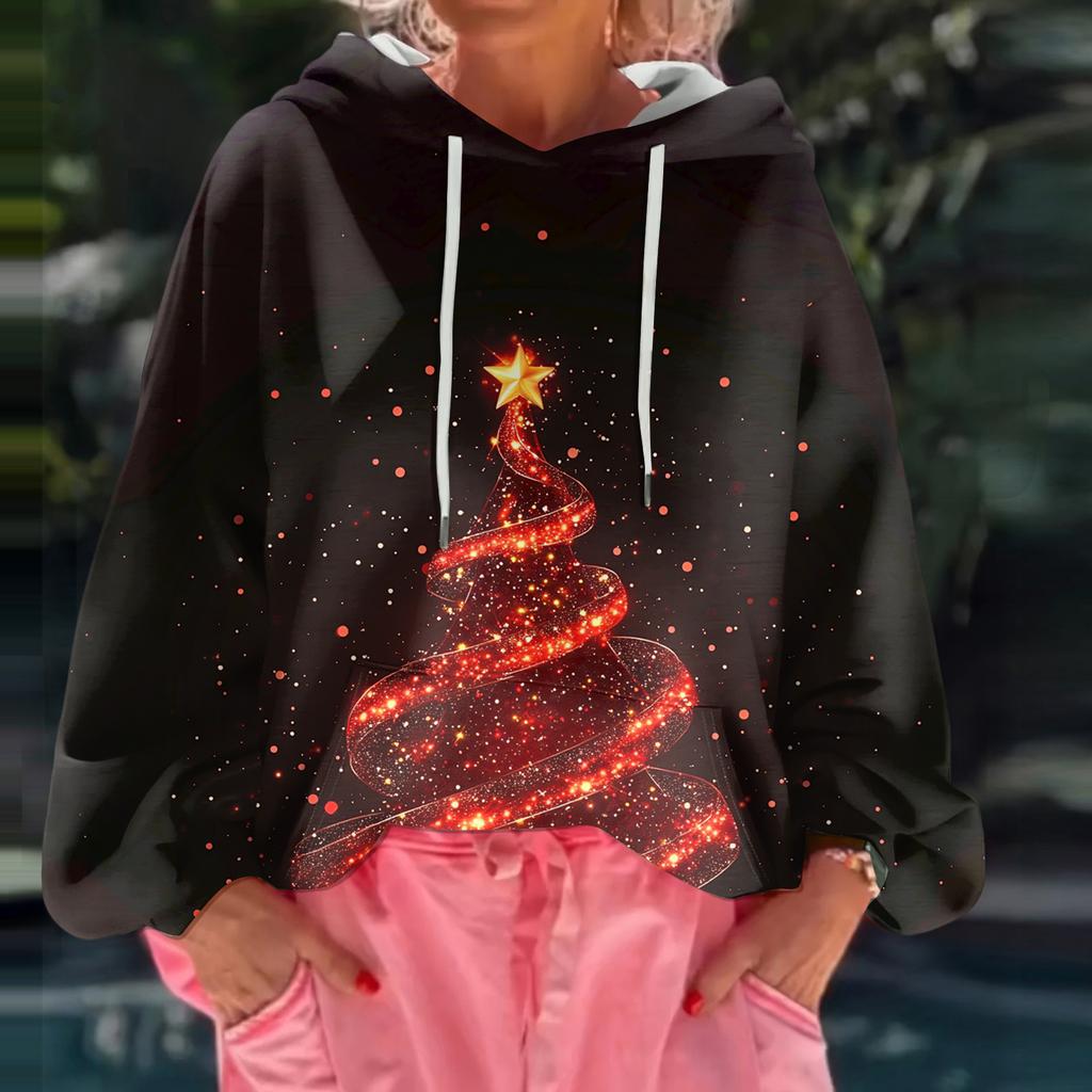 Women's Christmas Printed Loose Casual Long Sleeved Hooded Sweatshirt