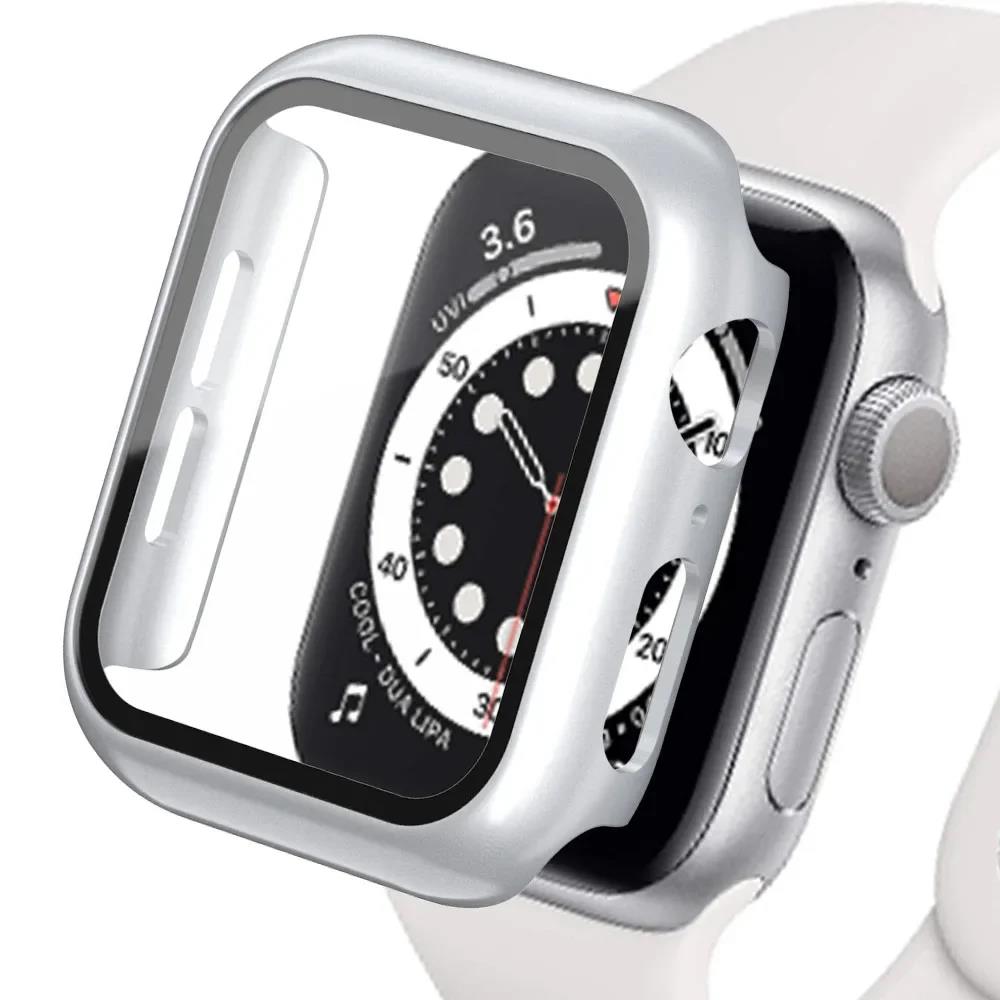 Tempered Glass+cover For Apple Watch Accessories 44mm 41mm 45mm 40mm 42mm Screen Protector Apple watch Case serie 9 4 5 6 SE 7 8 7