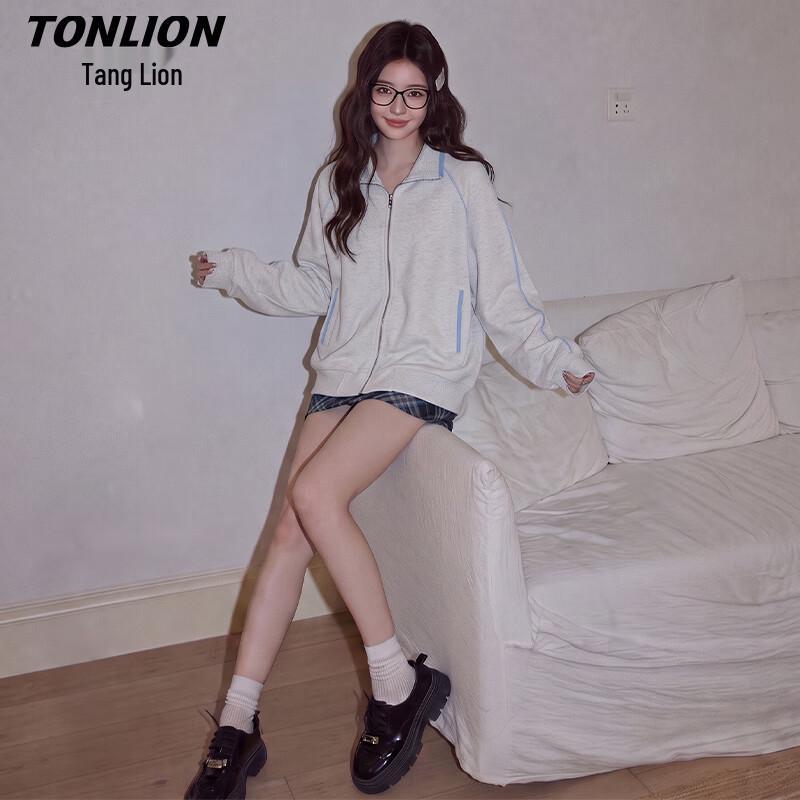 Женская свободная толстовка TonLion с воротником-стойкой на молнии