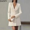 Women's Fashion Spring Fall Solid Color Print Long Sleeve V-Neck High Waist Casual Dresses