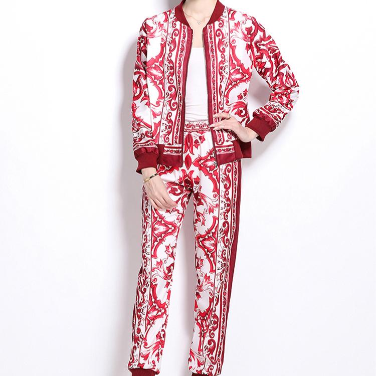 Весна Осень Модный Дизайнерский Подиумный Комплект Из 2-х Частей Женский Куртка На Молнии Пальто И Эластичный Талия Карманный Костюм Узкие Брюки