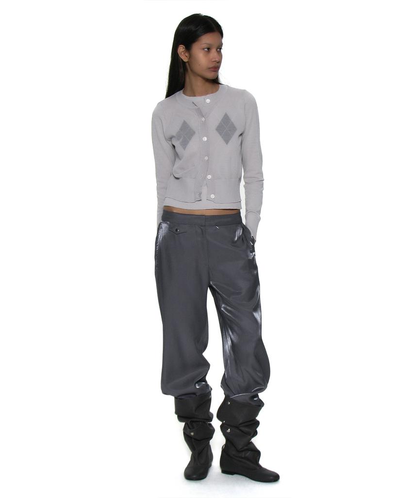 PARTIMENTO WOMEN All-In-One Layered Argyle Knit Crew Neck_Light Gray