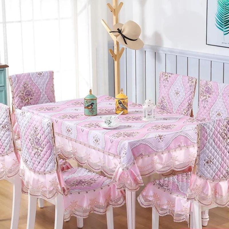 Кружевной однотонный чехол на стул в европейском стиле, чехол на обеденный стол и табурет, ткань для домашнего обеденного стола, ткань на спинку стула
