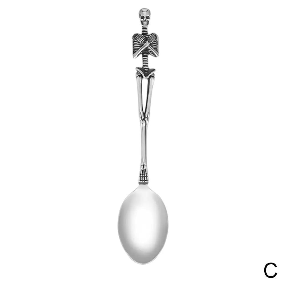 Новый Высококачественный Горячий Титановый Стальной Скелет Череп Вилка Ложка Столовые приборы Ужин Винтажные столовые приборы Хэллоуин Рождество Посуда Подарок N4E2