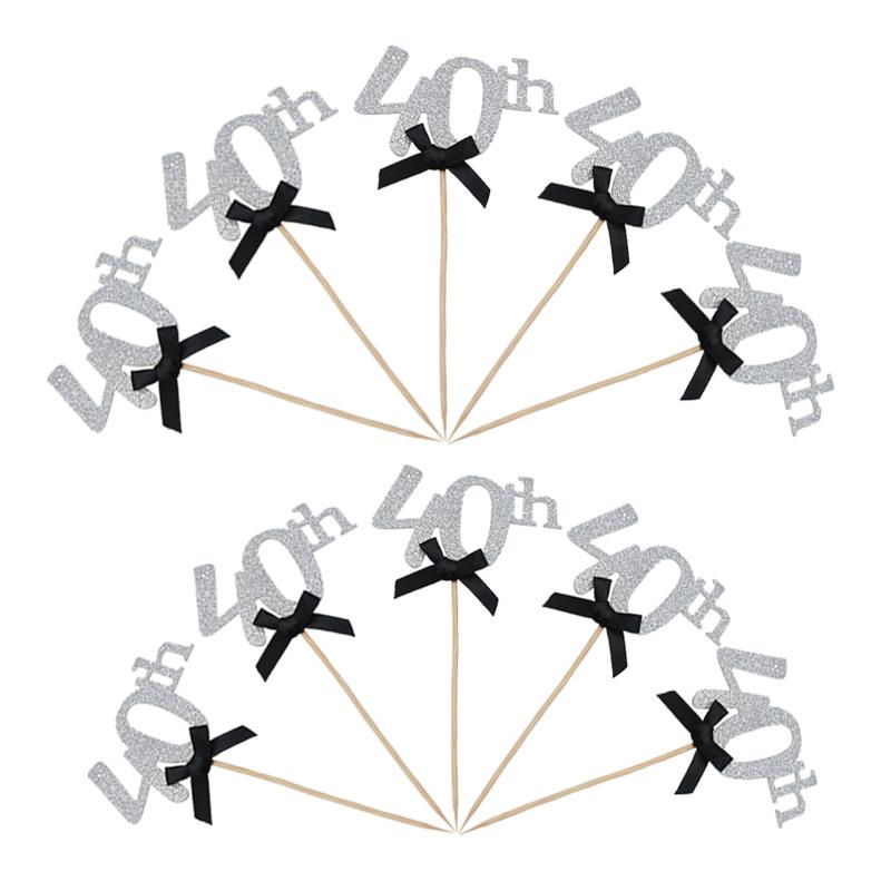 10 шт. золотые серебряные украшения для торта на 30-е, 40-е, 50-е, 60-е годы, украшение для вечеринки по случаю дня рождения, украшения для кексов с черным бантом на годовщину для взрослых