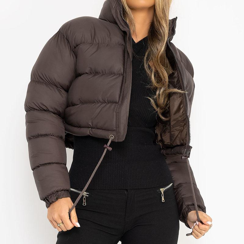 Зимние теплые куртки с воротником-стойкой и длинными рукавами на молнии, короткие хлопковые стеганые куртки