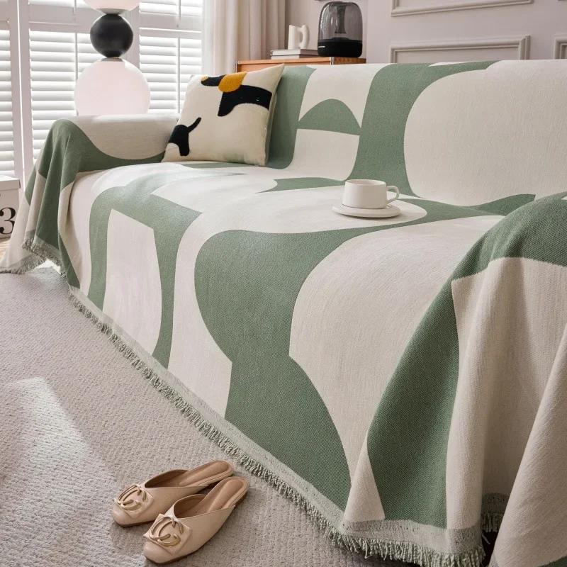 Boho Jacquard Chenille Sofa Towel with Tassels Double-side, for Living Room Camping Picnic Large Blanket Leisure Relax Beach