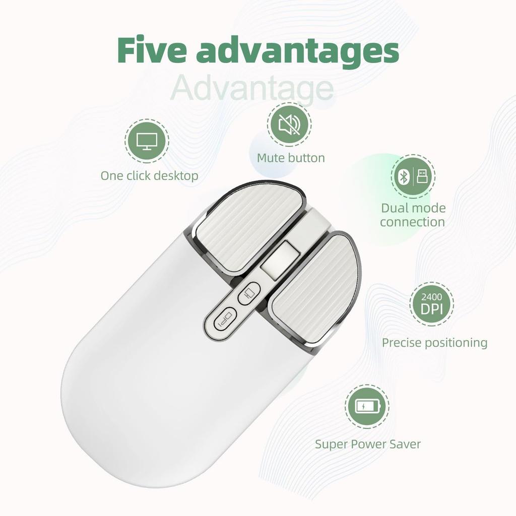 M203 USB Wireless Bluetooth Mouse Ultra Thin Quiet Rechargeable Wireless Compact Lightweight Compatible with iOS13 or Surface Tablet White 5.1